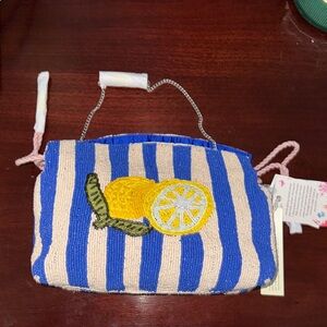 Blue Striped Beaded Lemon Clutch